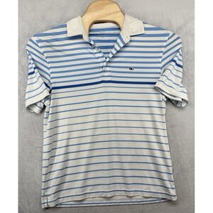 Vineyard Vines Polo Shirt Blue White Striped Performance Golf Men's Size M READ